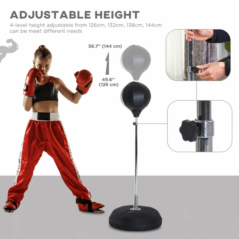 Soozier Boxing Bag with Stand, Freestanding Punching Bag with 49.6"-56.7" Adjustable Height, Fillable Base, Pump, Gloves, Black