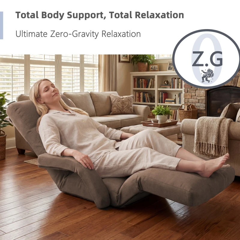 Swivel Gaming Chair with Adjustable Footrest, Ideal Floor Lounger for Living Room, Bedroom, or Gaming Setup, 20.5"L x 39.5"W x 26"H, Brown