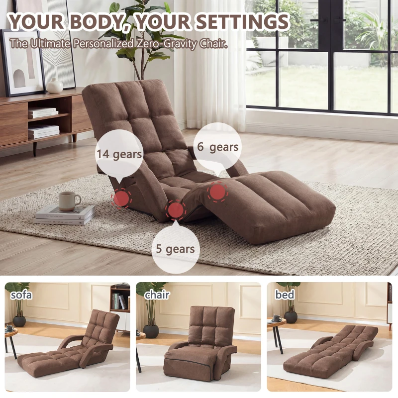 Swivel Gaming Chair with Adjustable Footrest, Ideal Floor Lounger for Living Room, Bedroom, or Gaming Setup, 20.5"L x 39.5"W x 26"H, Brown
