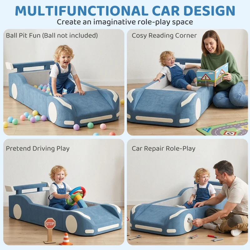 Qaba Climbing Toys for Toddlers, Foam Climbing Block Convert to Ball Pit or Toddler Bed for Gross Motor, 18-72 Months, Blue