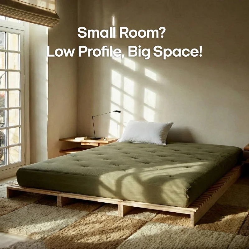 Minimalist Solid Wood Modular Bed Frame with Slatted Support, Heavy-Duty Platform Foundation for Bedrooms, 203L x 203W x 10H cm, Wooden