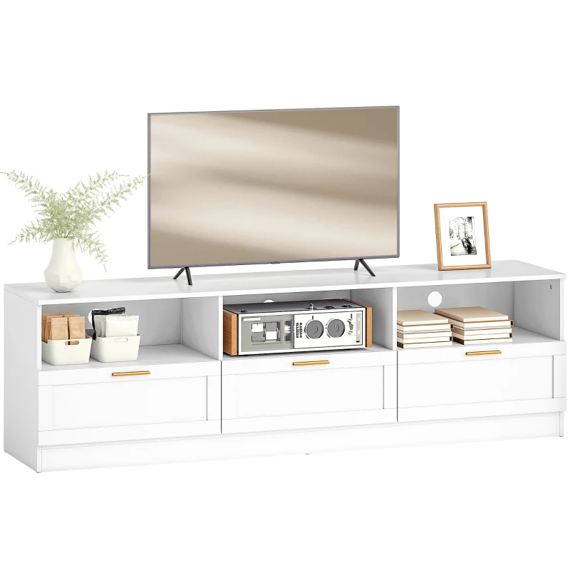 HOMCOM TV Stand with Storage, Modern Entertainment Center with 3 Cabinets and 3 Open Shelves, for TVs up to 85", White(m-9)
