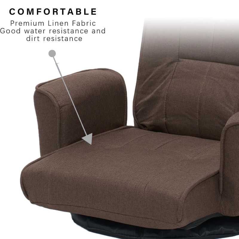 Swivel Floor Chair with 14-Angle Adjustable Backrest, Versatile Floor Lounger for Gaming, Meditation, and TV Watching, 18"L x 18.5"W x 30.5"H, Brown
