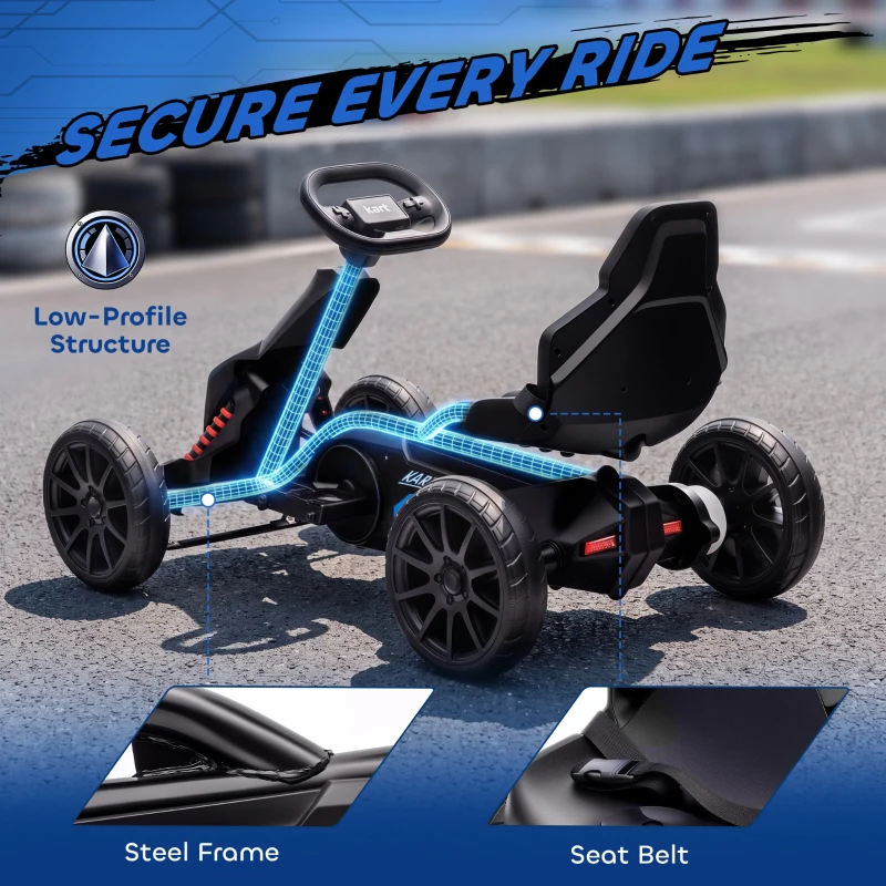 Aosom 12V Electric Go Kart for Kids, Ride On Toy with EVA Tires, 2 Speeds, Adjustable Seat, Safety Belt for 3-8 Years, Black