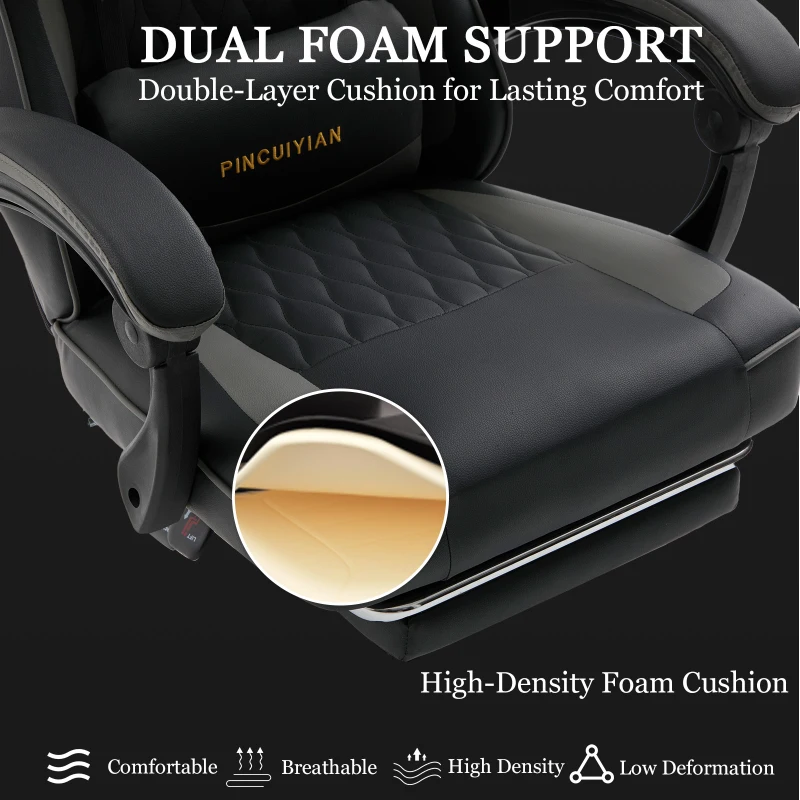 Ergonomic Gaming Chair with Adjustable Lumbar Support, Ideal Computer Seat for Home Offices, Gaming Setups, 25"L x 25"W x 51"H, Gray