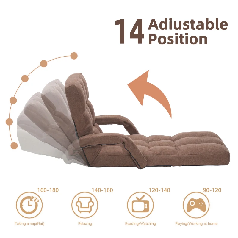 Swivel Gaming Chair with Adjustable Footrest, Ideal Floor Lounger for Living Room, Bedroom, or Gaming Setup, 20.5"L x 39.5"W x 26"H, Brown