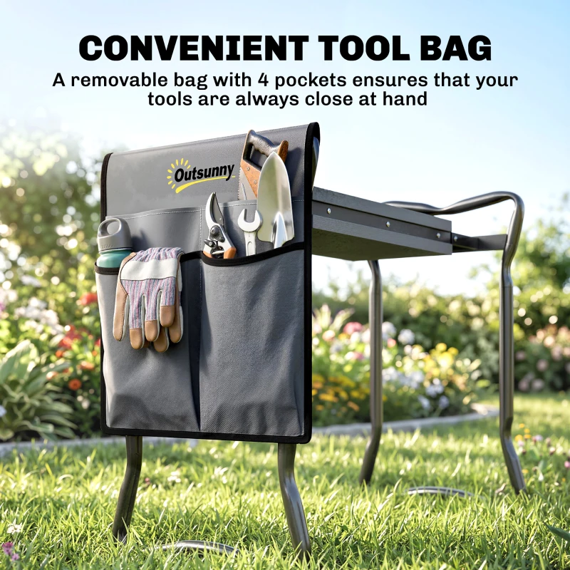 Outsunny 2-In-1 Garden Kneeler and Seat, Heavy Duty Foldable Garden Stool with Soft EVA Pad and Tool Pouch, Gray