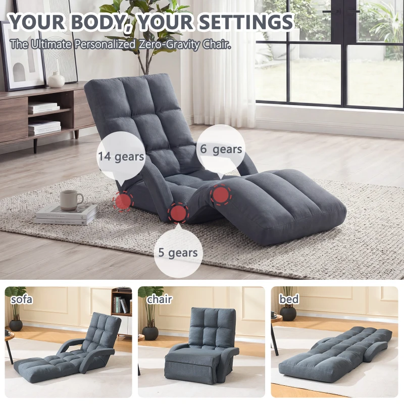 Swivel Gaming Chair with Adjustable Footrest, Ideal Floor Lounger for Living Room, Bedroom, or Gaming Setup, 20.5"L x 39.5"W x 26"H, Gray
