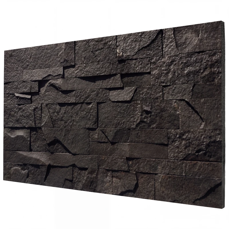HOMCOM 8-Pack 3D Faux Stone Wall Panels, Lightweight Polyurethane Panels for Interior and Exterior Accent Walls, Black