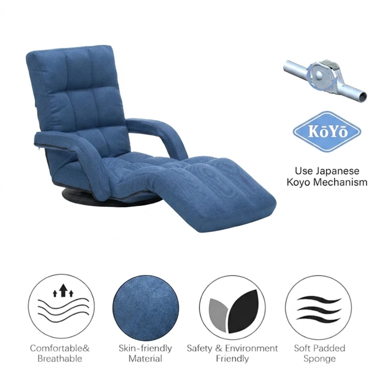 Swivel Gaming Chair with Adjustable Footrest, Ideal Floor Lounger for Living Room, Bedroom, or Gaming Setup, 20.5"L x 39.5"W x 26"H, Blue