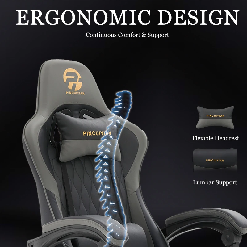 Ergonomic Gaming Chair with Adjustable Lumbar Support, Ideal Computer Seat for Home Offices, Gaming Setups, 25"L x 25"W x 51"H, Gray