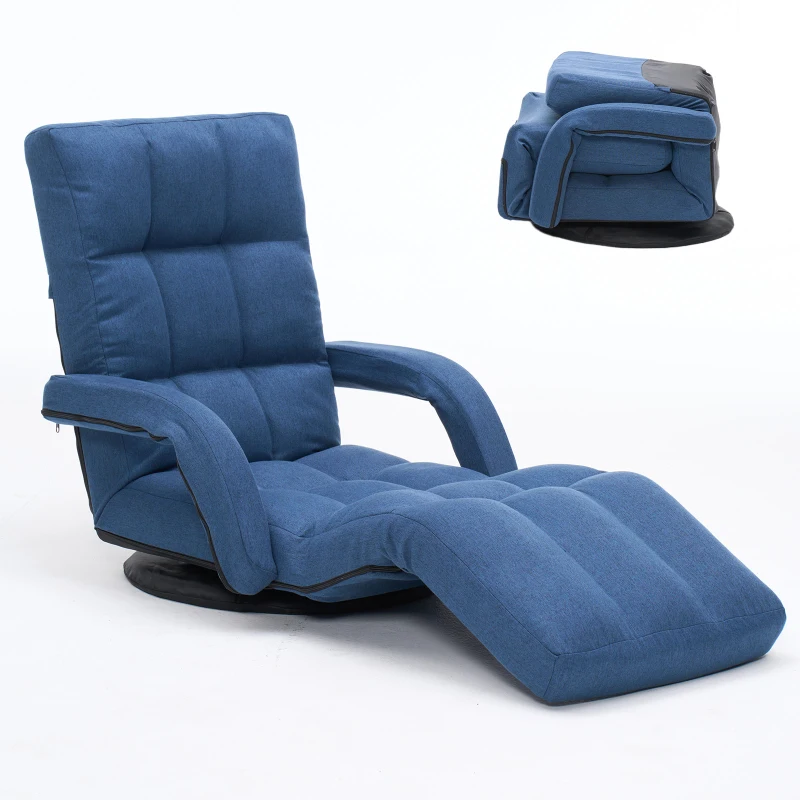 Swivel Gaming Chair with Adjustable Footrest, Ideal Floor Lounger for Living Room, Bedroom, or Gaming Setup, 20.5"L x 39.5"W x 26"H, Blue