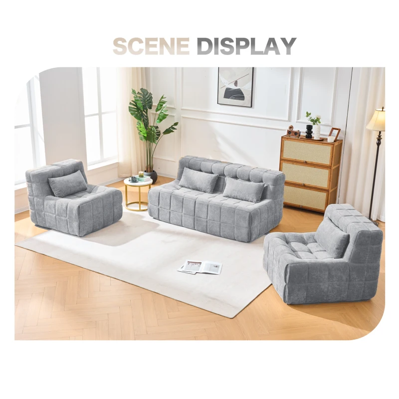 Cozy Modular Accent Chair with High-Resilience Sponge, Easy-Clean Couch with Detachable Cover and Anti-Slip Bottom, 63"L x 36"W x 29"H, Gray