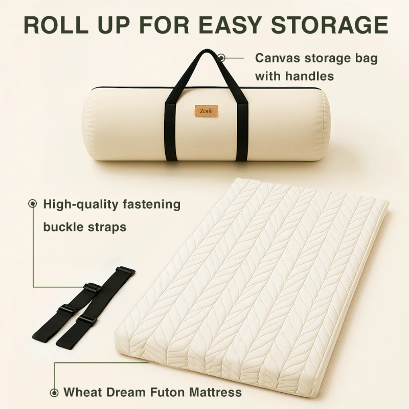 Comfortable 4-Inch Futon Mattress with High-Density Foam, Breathable Floor Sleeping Pad for Bedrooms, 190.5L x 137W x 10H cm, Light Beige