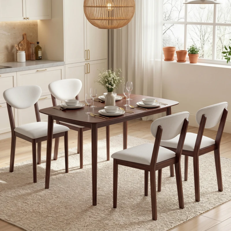 HOMCOM 5-Piece Dining Table Set for 4, Mid-Century Modern Kitchen Table and Chairs, Cream White