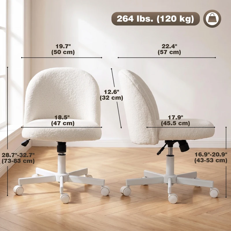 HOMCOM Office Chair, Swivel Tilt Desk Chair, Vanity Chair with Adjustable Height, Wheels for Home Office, Study, Cream White