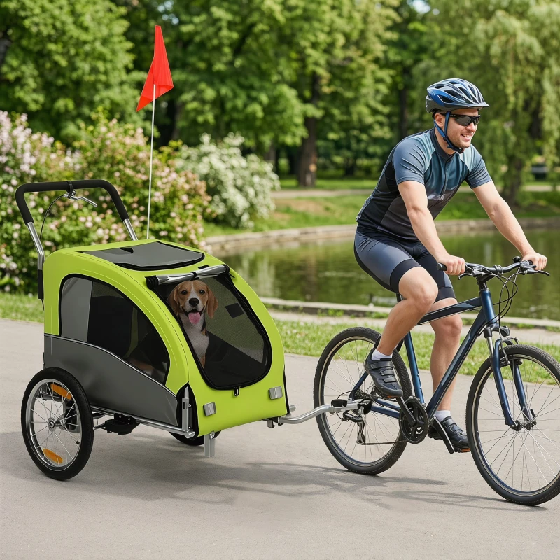 Aosom 2 in 1 Dog Bike Trailer, Foldable Pet Stroller, Dog Bicycle Trailer with Suspension, for Medium Dogs up to  44 LBS, Green
