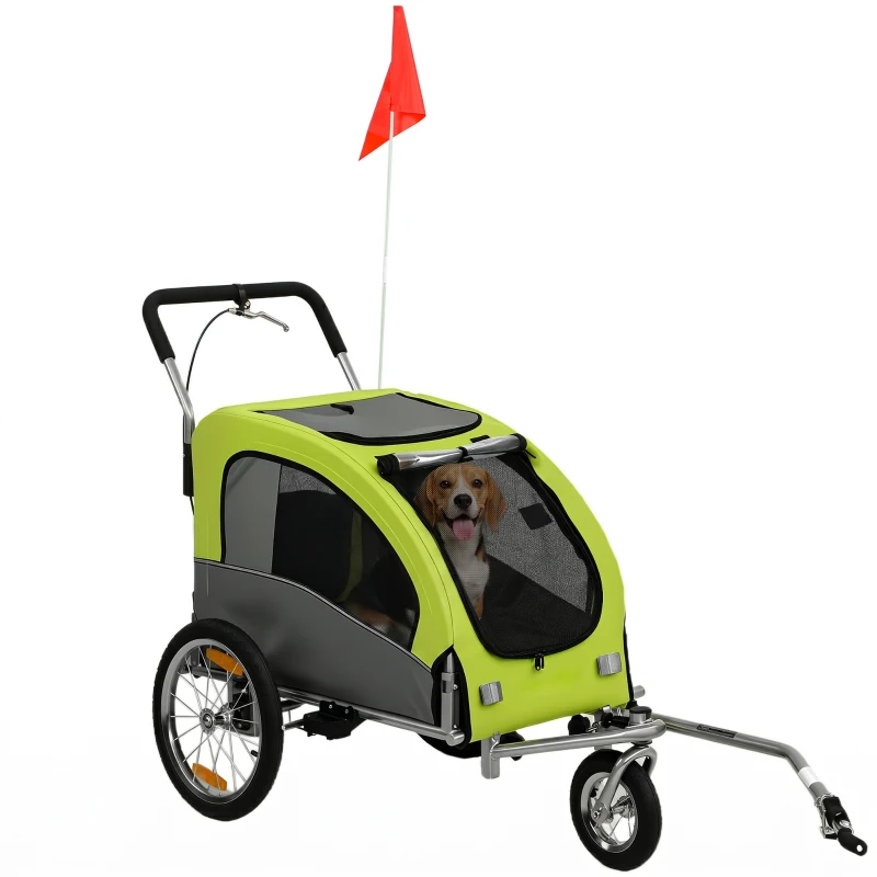 Aosom 2 in 1 Dog Bike Trailer, Foldable Pet Stroller, Dog Bicycle Trailer with Suspension, for Medium Dogs up to  44 LBS, Green