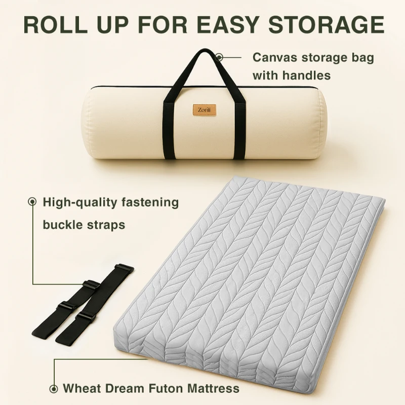 Comfortable 4-Inch Futon Mattress with High-Density Foam, Breathable Floor Sleeping Pad for Bedrooms, 80" L x 60" W x 4" H, Light Gray