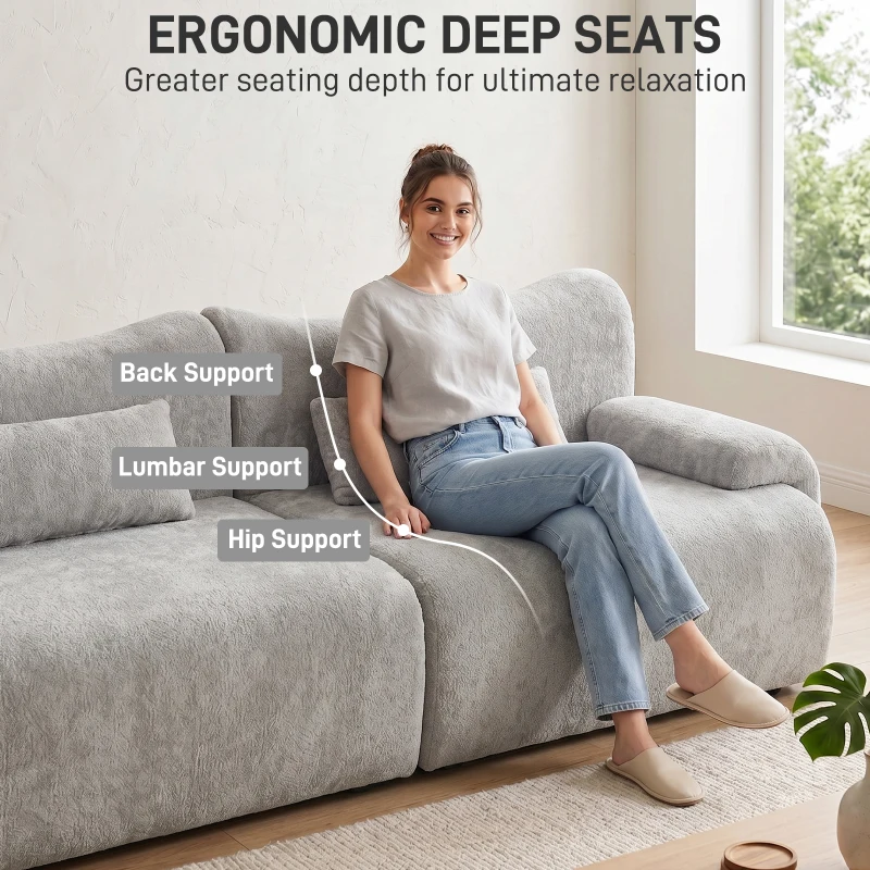 L-Shaped Compressed Sofa with High-Density Chenille Fabric and Supportive Backrests, Stylish Couch with Boneless Construction, 126"L x 68.5"W x 32"H, Gray