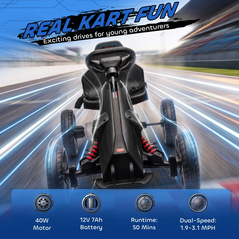 Aosom 12V Electric Go Kart for Kids, Ride On Toy with EVA Tires, 2 Speeds, Adjustable Seat, Safety Belt for 3-8 Years, Black