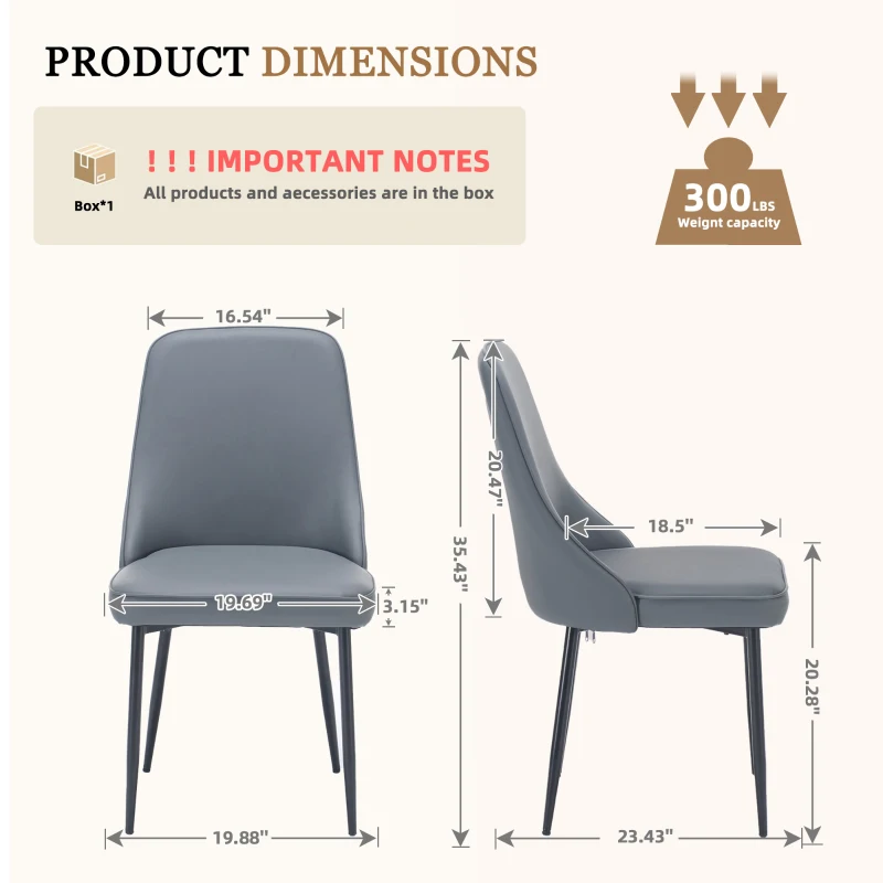 Cozy Dining Chairs with Ergonomic Curved Backrest, Stylish Kitchen Seats for Dining Rooms and Living Rooms, 19.5"L x 23.5"W x 35.5"H, Gray