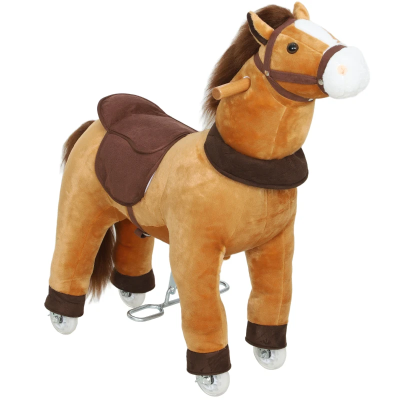 Qaba Ride on Horse, Plush Riding Pony for Ages 3-5, Walking Horse Animal with Wheels for Active Play, Dark Brown