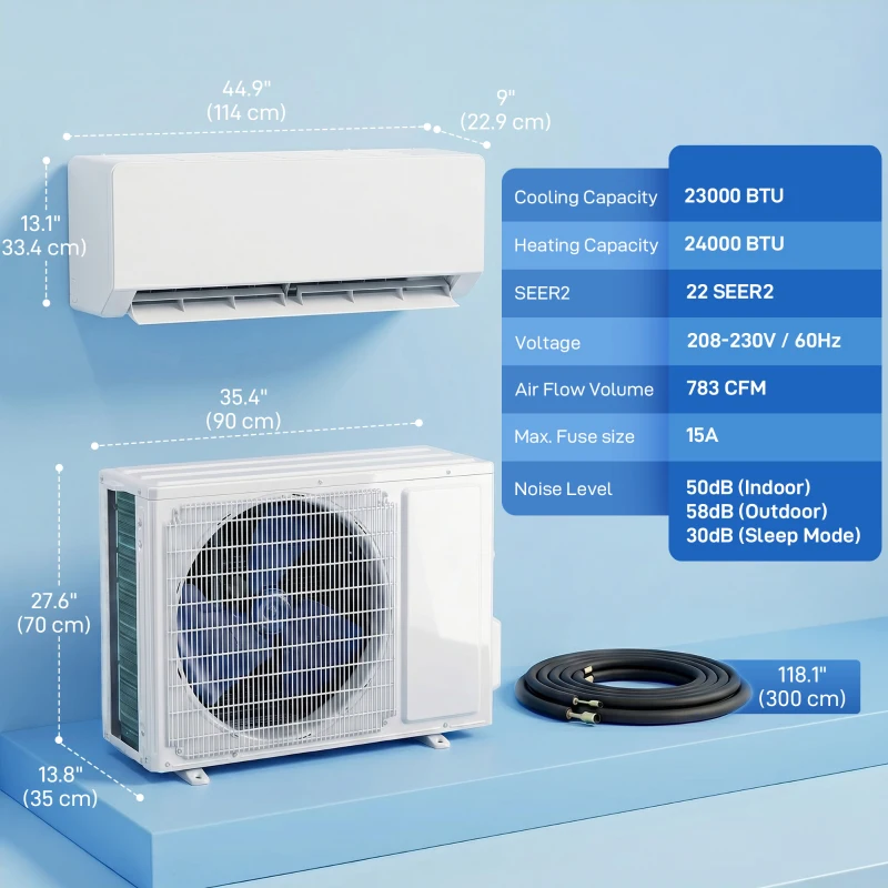 HOMCOM 23000 BTU Mini Split Air Conditioner, 22 SEER2 230V Wifi Enabled Inverter AC Unit & Heat Pump Cools up to 1500 Sq. Ft