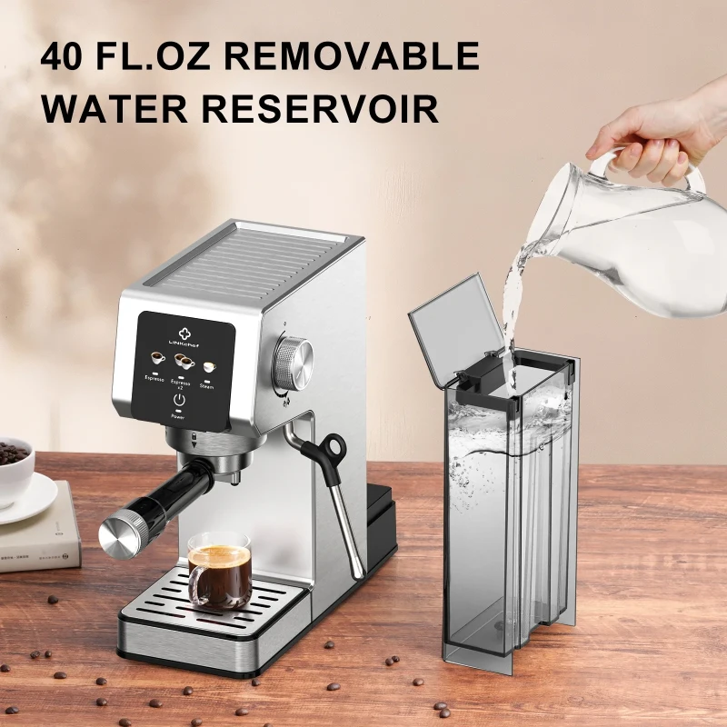 Compact 20-Bar Espresso Machine with Milk Frother, Professional Coffee Maker for Home Kitchens, 11.5" L x 5.5" W x 12" H, Black+Silver