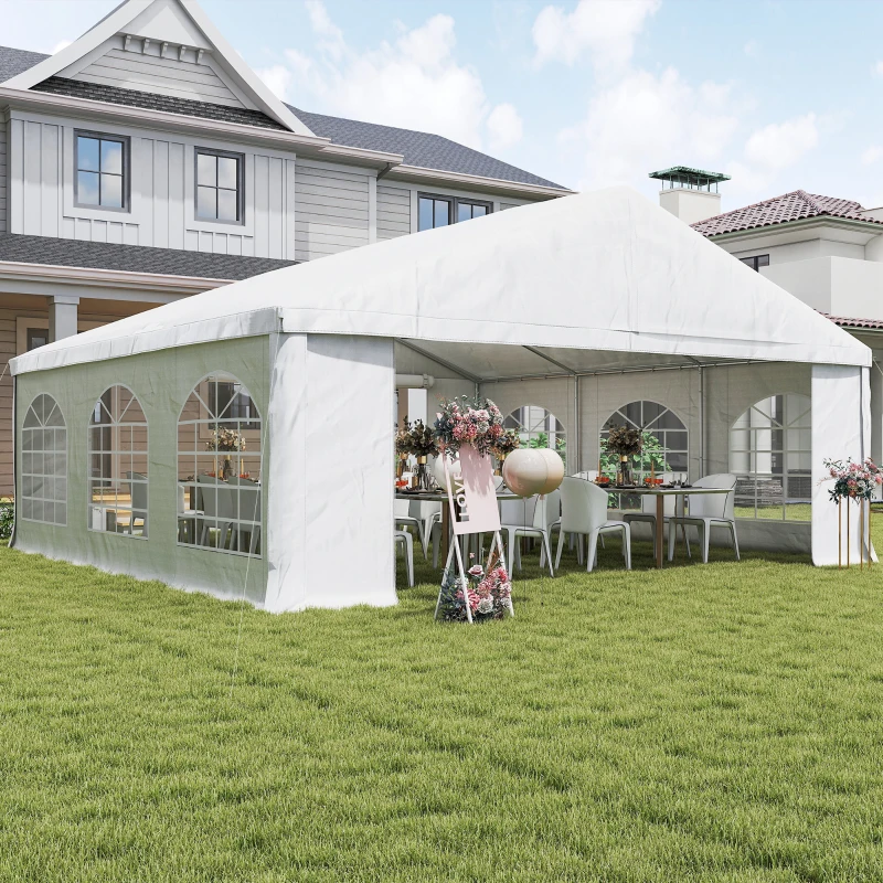 Outsunny 20' x 20' Heavy-duty Large Wedding Tent, Outdoor Carport Garage Party Tent, Patio Gazebo Canopy with Sidewall, White
