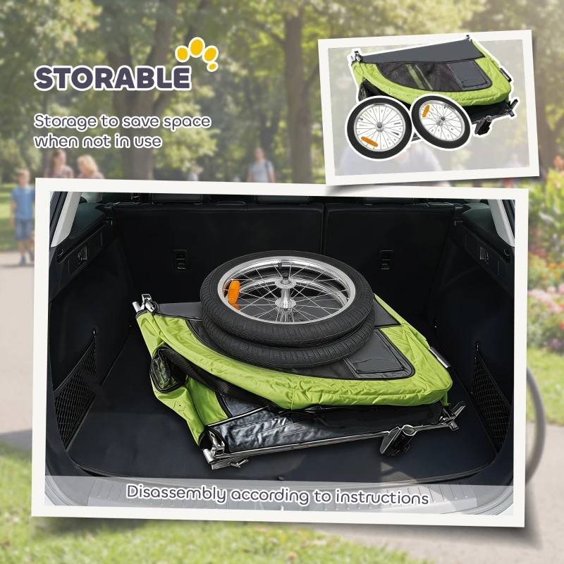 Aosom 2 in 1 Dog Bike Trailer, Foldable Pet Stroller, Dog Bicycle Trailer with Suspension, for Medium Dogs up to  44 LBS, Green