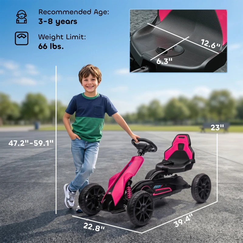 Aosom Kids Pedal Go Kart W/ Adjustable Seat, Swing Axle, Pink