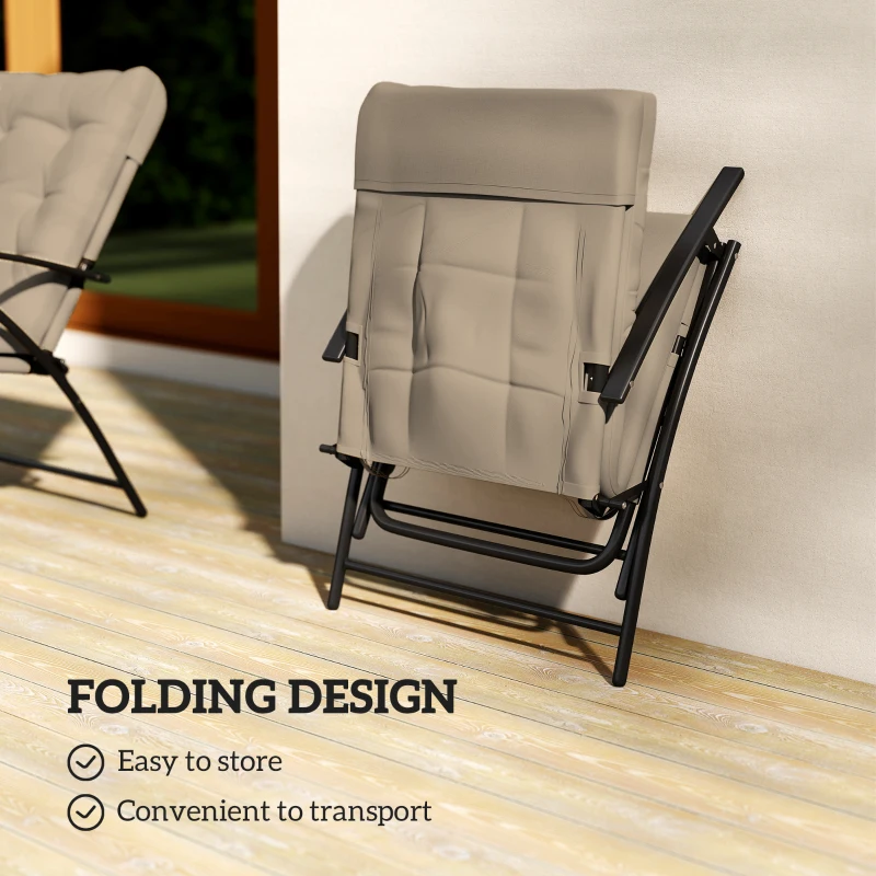 Outsunny Set of 2 Outdoor Folding Chairs with Adjustable Backrest, Padded Camping Chairs for Outdoor Events, Khaki