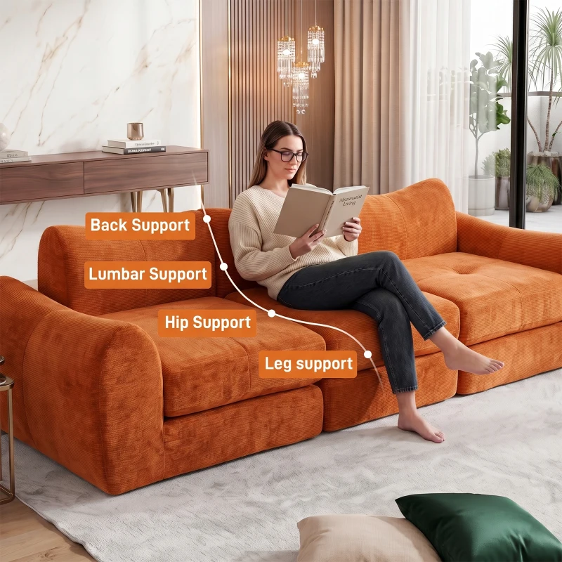Cozy Compressed Sofa with Customizable Modular Layouts, Flexible Bed Couch for Both Compact and Spacious Spaces, 101.5"L x 36.5"W x 28.5"H, Orange