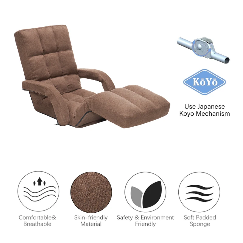 Swivel Gaming Chair with Adjustable Footrest, Ideal Floor Lounger for Living Room, Bedroom, or Gaming Setup, 20.5"L x 39.5"W x 26"H, Brown