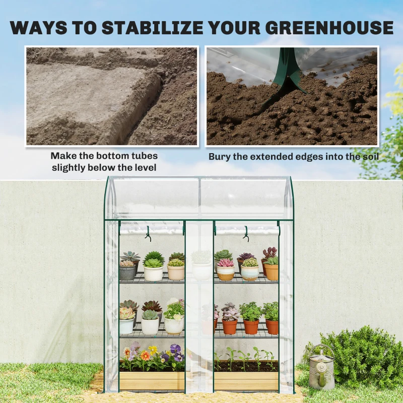 Outsunny 3 Tier Mini Greenhouse, Small Portable Greenhouse with 2 Roll-up Doors, 56.3" x 18.1" x 65", Clear