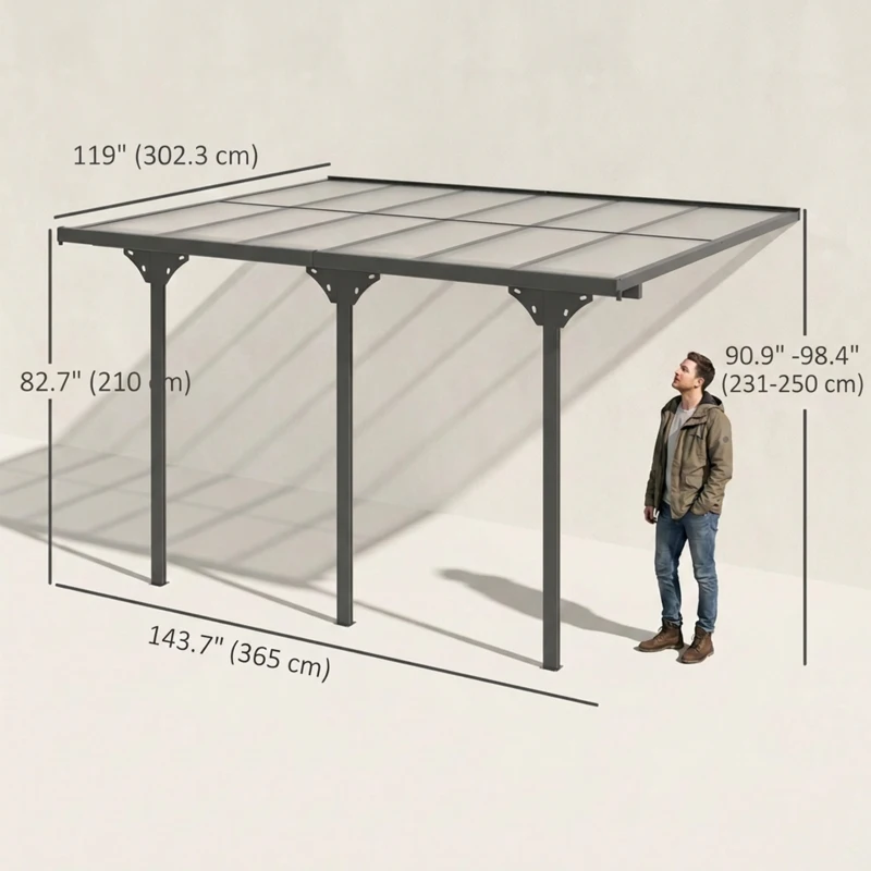 Outsunny 10' x 12' Outdoor Hardtop Pergola Gazebo with Polycarbonate Roof Adjustable Height, Aluminum Frame, UV Protection, Grey