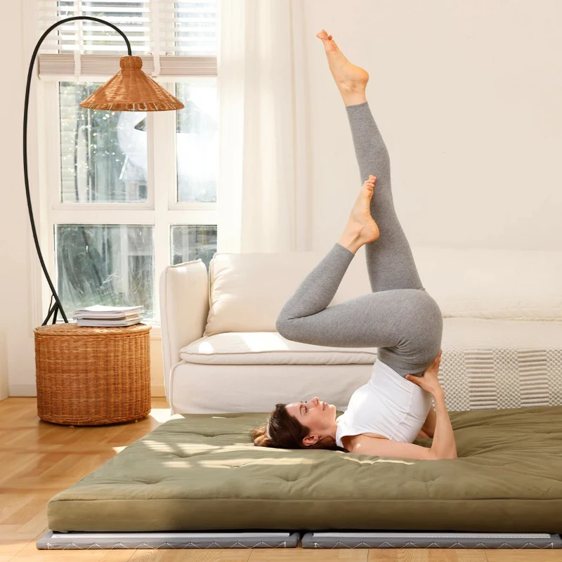 Comfortable 4-Inch Futon Mattress with High-Density Foam, Breathable Floor Sleeping Pad for Bedrooms, 75" L x 39" W x 4" H, Antique Green