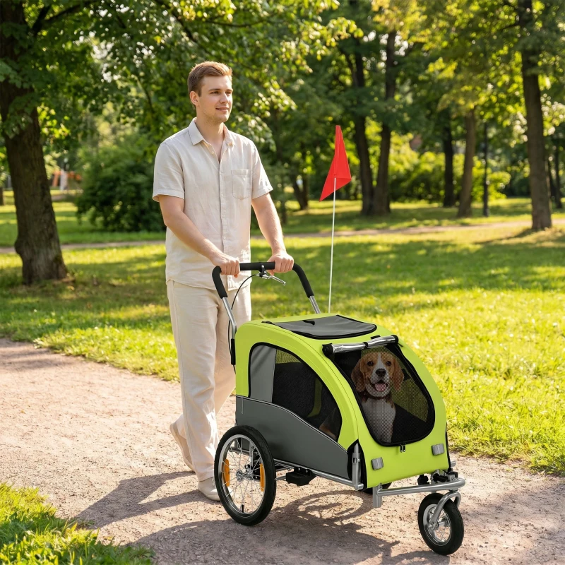 Aosom 2 in 1 Dog Bike Trailer, Foldable Pet Stroller, Dog Bicycle Trailer with Suspension, for Medium Dogs up to  44 LBS, Green