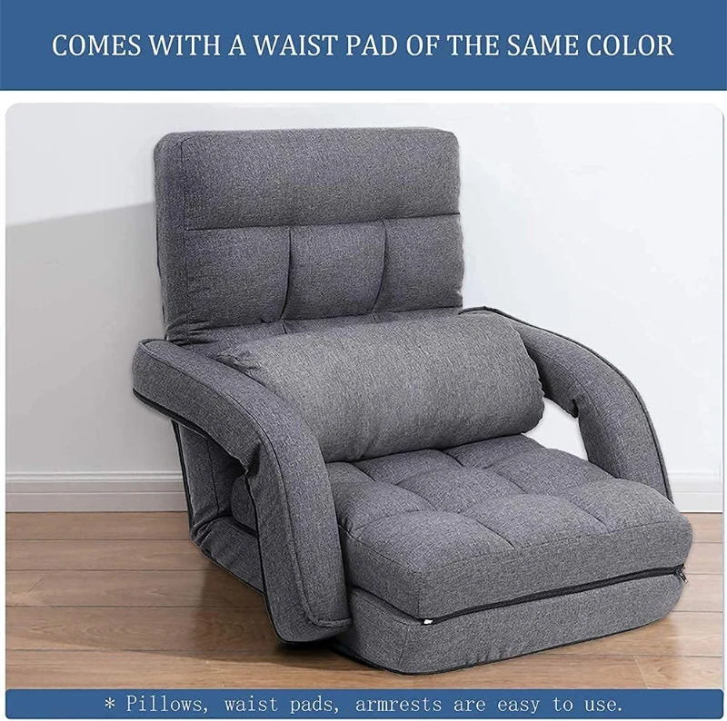 Cozy Floor Chair with 14 Adjustable Positions, Foldable Lazy Lounger for Home Offices and Gaming Rooms, 26.5"L x 22"W x 27"H, Gray