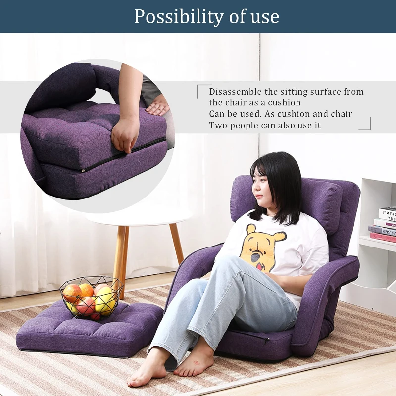 Cozy Floor Chair with 14 Adjustable Positions, Foldable Lazy Lounger for Home Offices and Gaming Rooms, 26.5"L x 22"W x 27"H, Purple