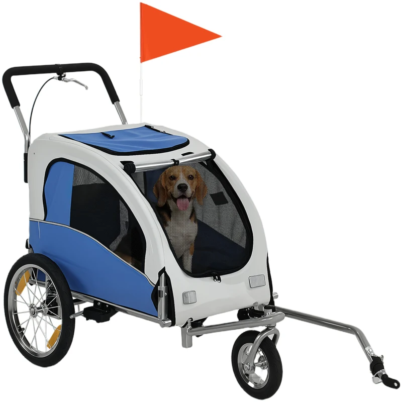 Aosom 2 in 1 Dog Bike Trailer, Foldable Pet Stroller, Dog Bicycle Trailer with Suspension, for Medium Dogs, Light Gray