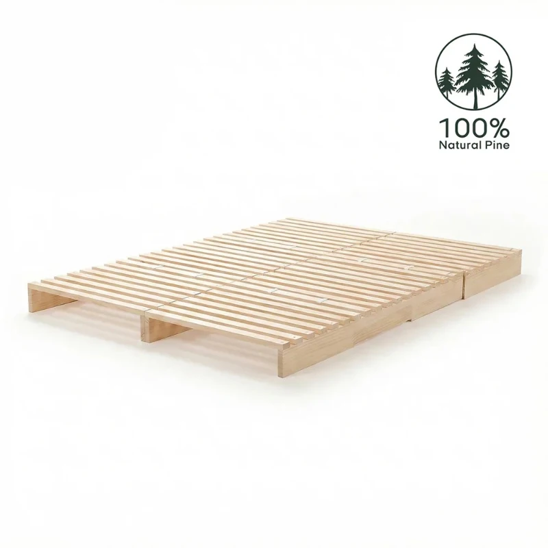 Minimalist Solid Wood Modular Bed Frame with Slatted Support, Heavy-Duty Platform Foundation for Bedrooms, 203L x 99W x 10H cm, Wooden