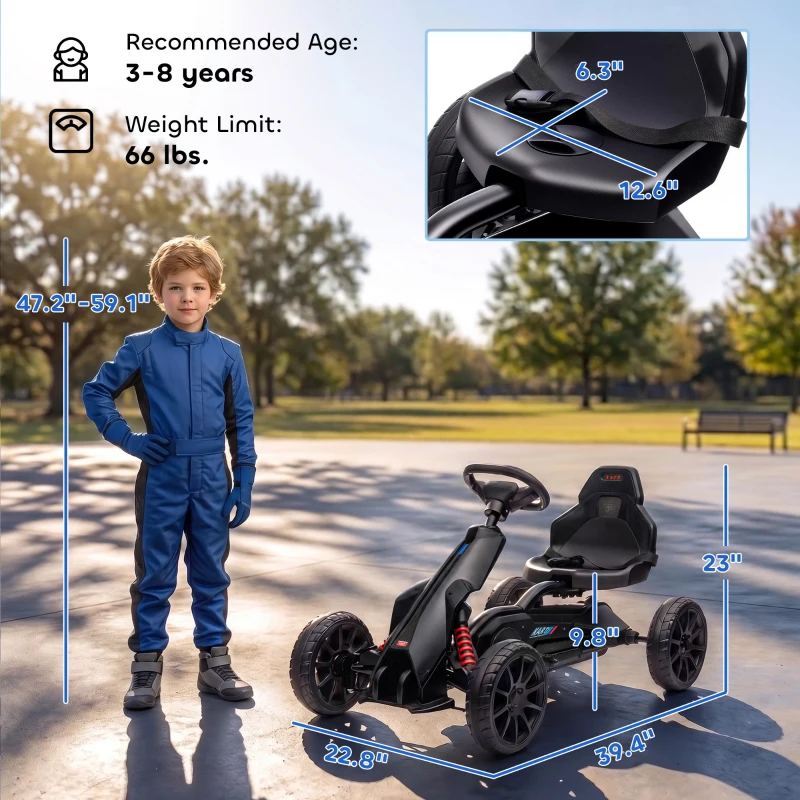 Aosom 12V Electric Go Kart for Kids, Ride On Toy with EVA Tires, 2 Speeds, Adjustable Seat, Safety Belt for 3-8 Years, Black