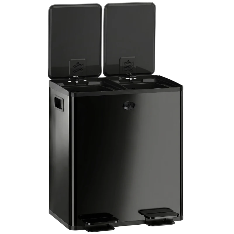 HOMCOM Garbage Bin, Soft-Close Trash Can with Foot Pedal, 2x5 Gal (2x20 L) Garbage Can with Removable Inner Buckets, Black