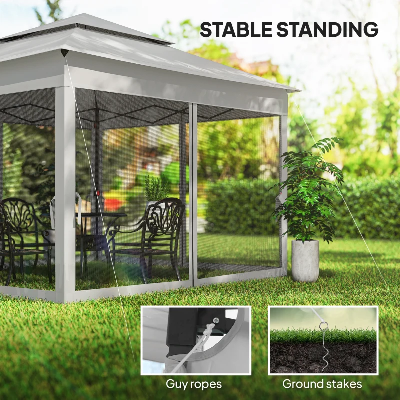 Outsunny 11' x 11' Pop Up Gazebo 2-Tier Soft Top Shelter Event Tent w/ Netting Carry Bag for Patio Backyard Garden, Light Grey