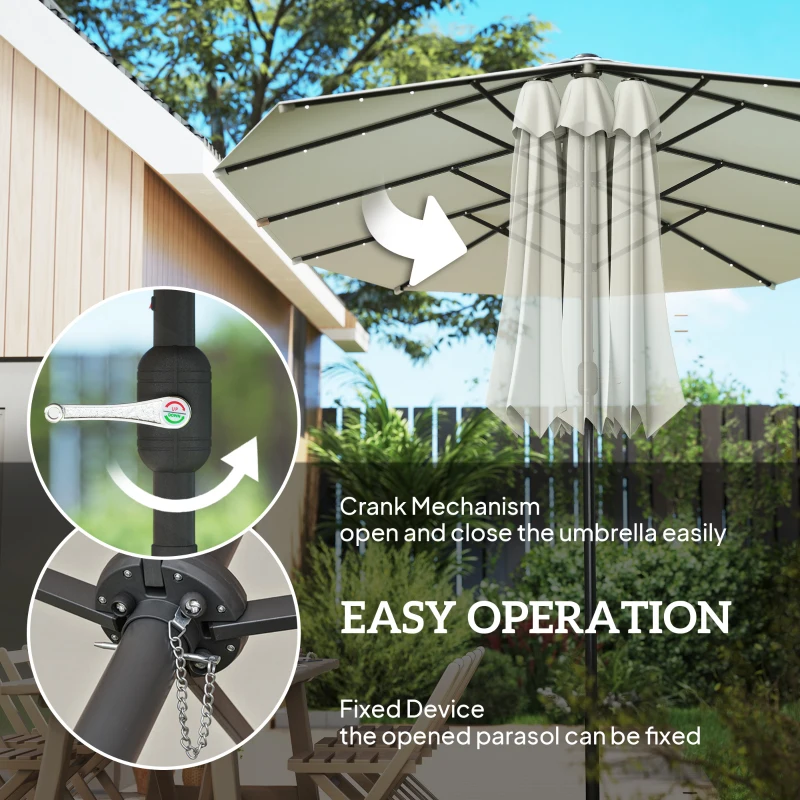 Outsunny 173" Double-Sided Sun Umbrella Garden Parasol Patio Sun Shade Outdoor with LED Solar Light, Cream White