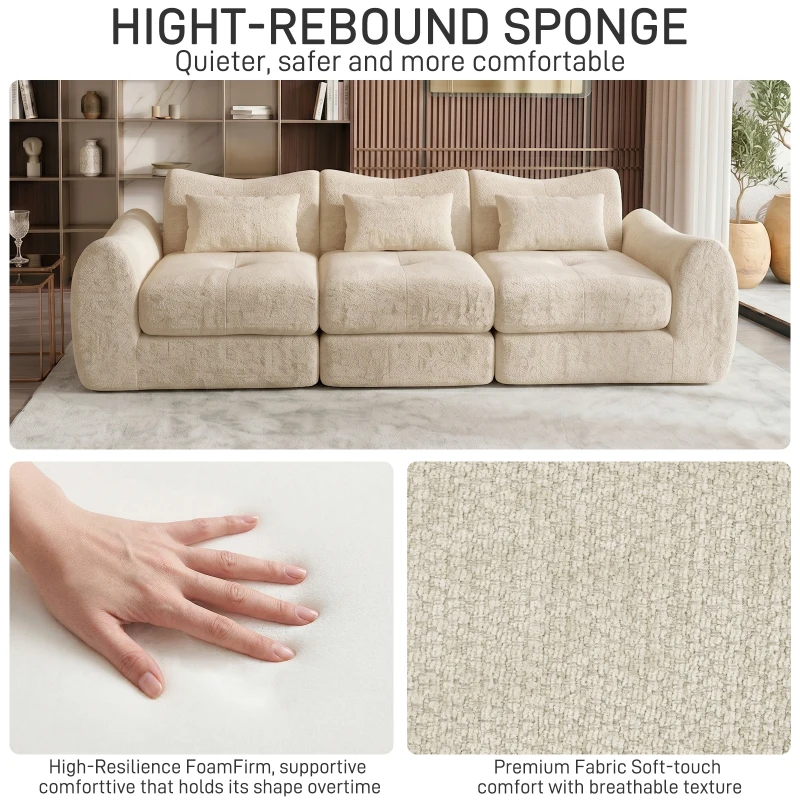 Cozy Compressed Sofa with Customizable Modular Layouts, Flexible Bed Couch for Both Compact and Spacious Spaces, 101.5"L x 36.5"W x 28.5"H, Beige