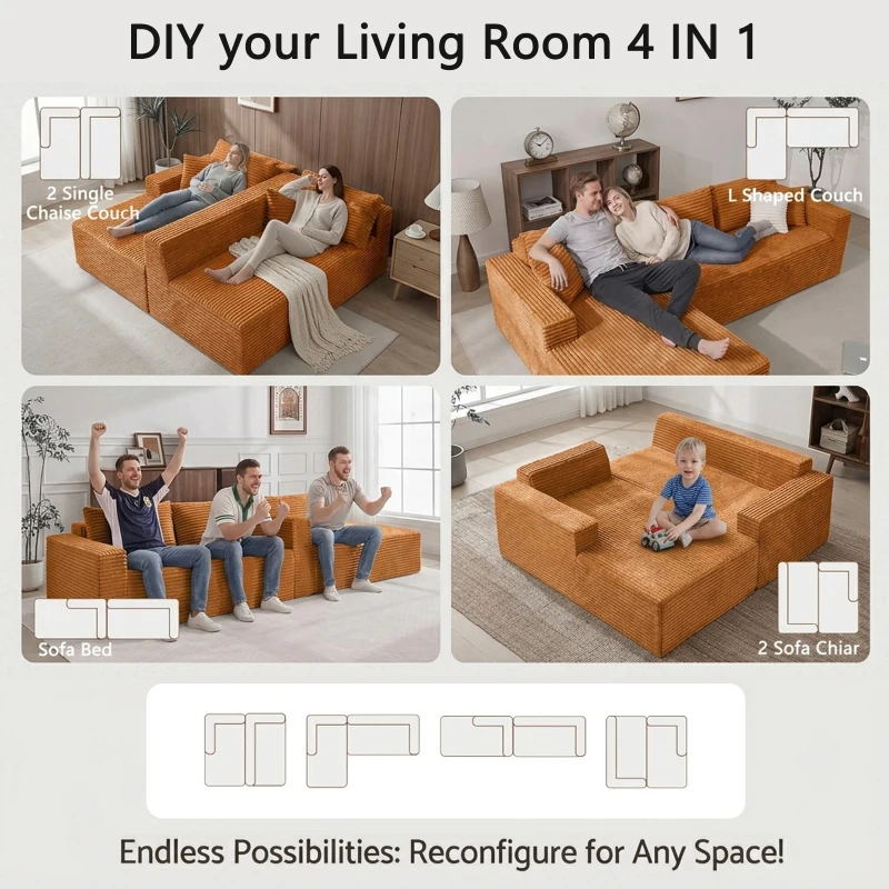 Cozy L-Shaped Compressed Sofa with 1400 lbs Weight Capacity and Cloud-Like Memory Foam, Spacious Couch for Big Families, 108"L x 68"W x 33"H, Brown