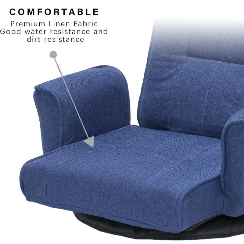 Swivel Floor Chair with 14-Angle Adjustable Backrest, Versatile Floor Lounger for Gaming, Meditation, and TV Watching, 18"L x 18.5"W x 30.5"H, Blue